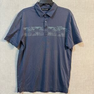 Travis Mathew Mens M Blue Palm Print Golf Performance Polo